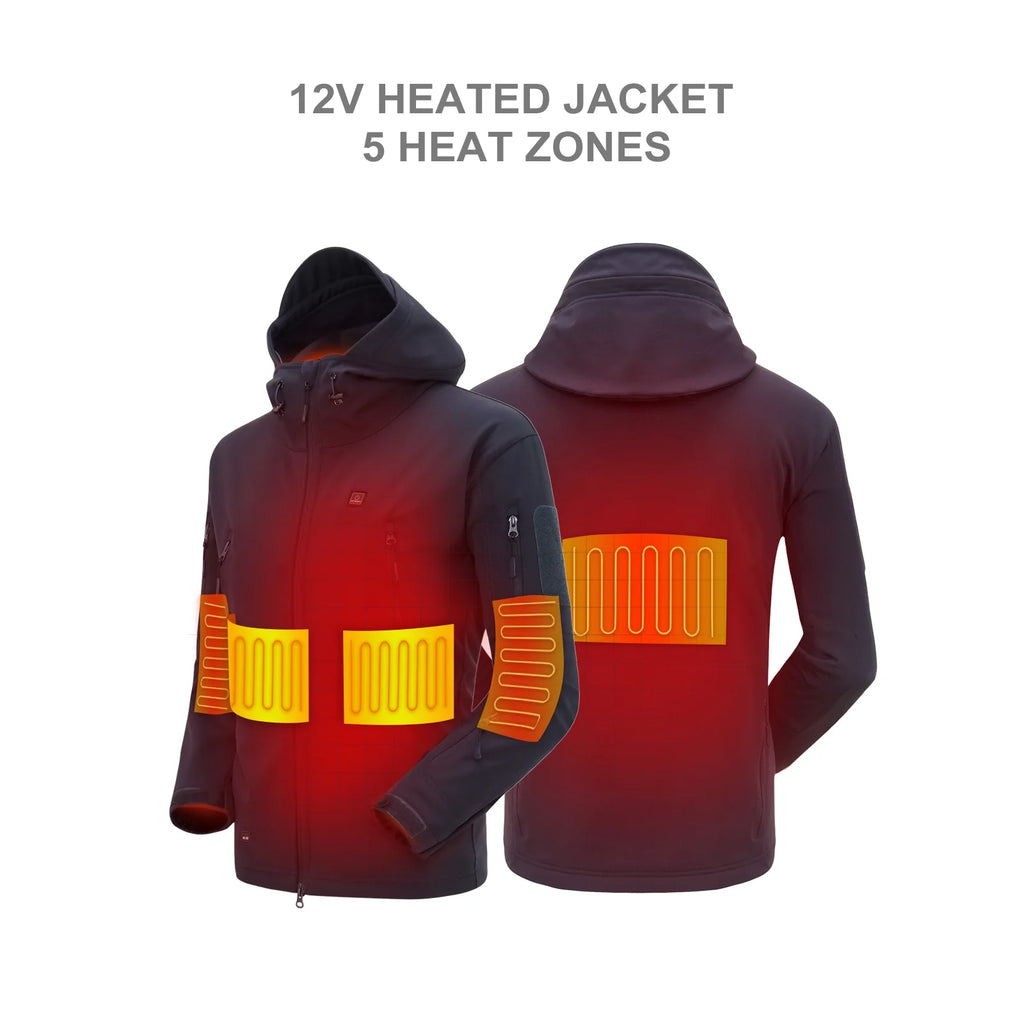 Heated Jacket for Men, Soft Shell Heated Coat with 12V Battery Pack, Waterproof Heating Jacket for Winter Outdoor