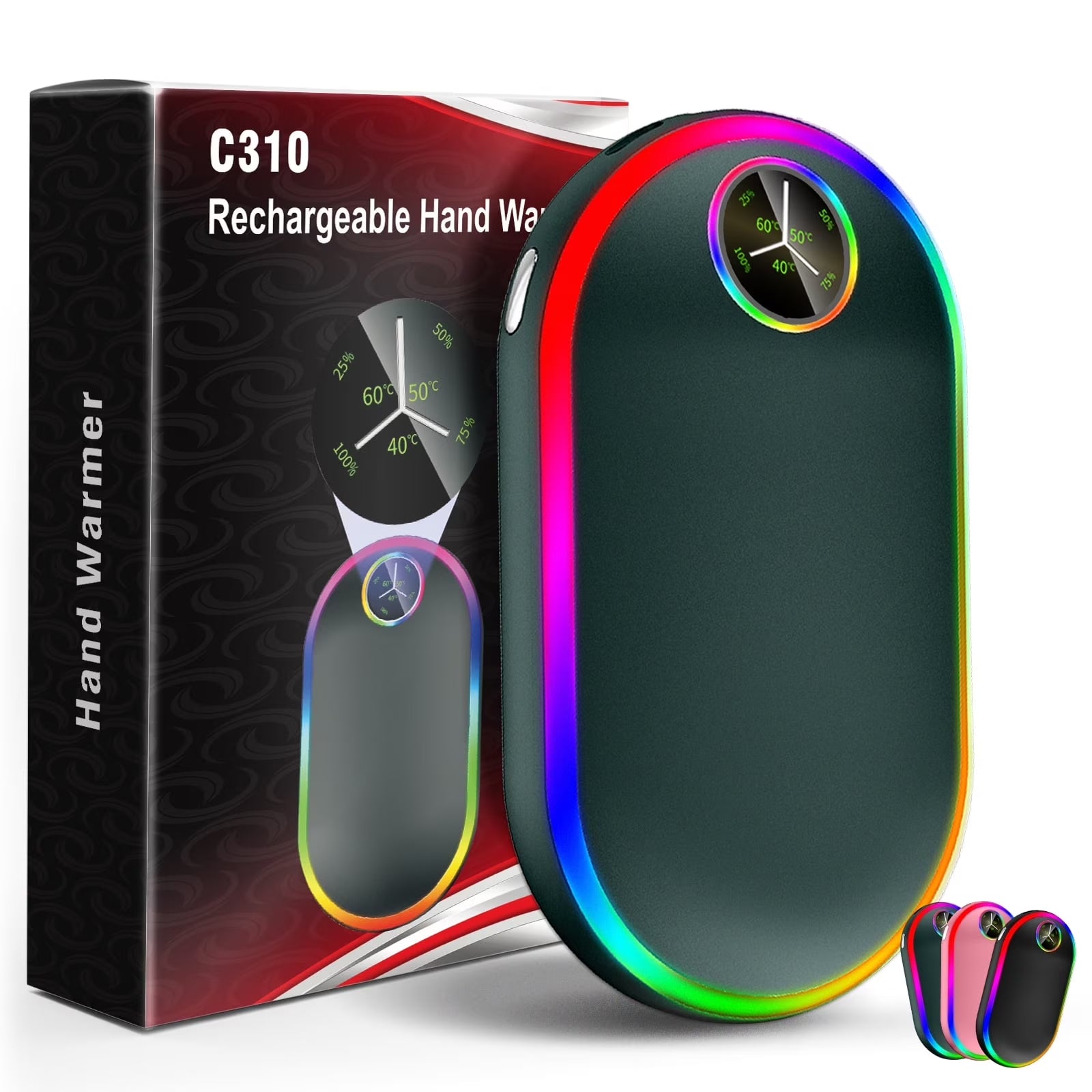 Hand Warmers, 10000Mah Hand Warmers Rechargeable, 7 Changing Colors Lights Electric Hand Warmers, Reusable Hand Warmer for Raynauds, Outdoors, Hunting, Golf, Camping, Women Mens Gifts(Green)