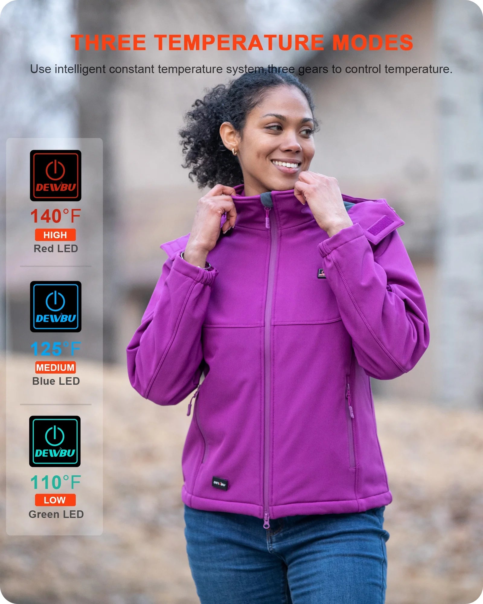 Heated Jacket for Women with Detachable Hood, Soft Shell Heated Coat with 12V Battery Pack, Waterproof Heating Jacket for Winter Outdoor