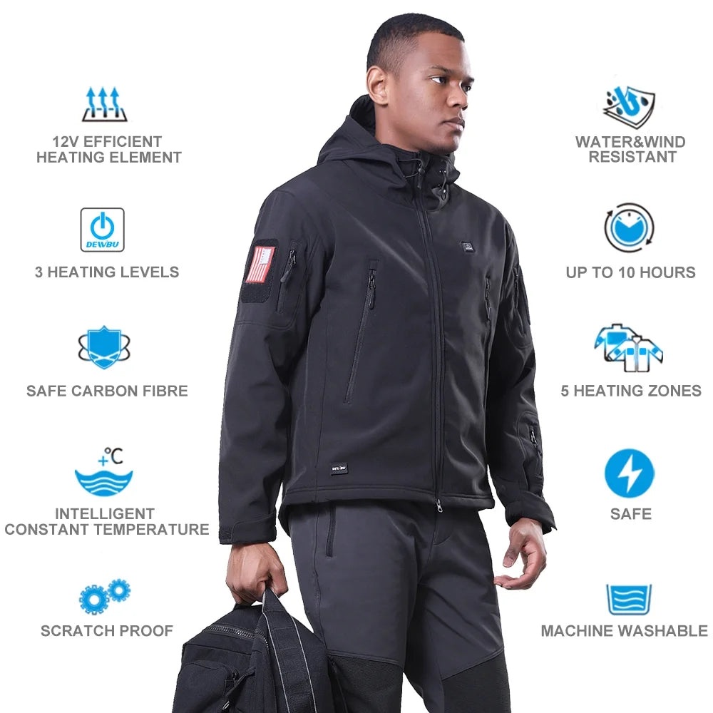 Heated Jacket for Men, Soft Shell Heated Coat with 12V Battery Pack, Waterproof Heating Jacket for Winter Outdoor